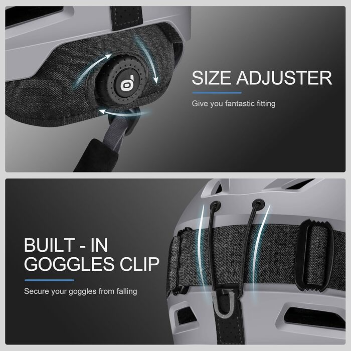 Шолом для катання на лижах та сноуборді Odoland з маскою, сірий, регульований, 60-61 см