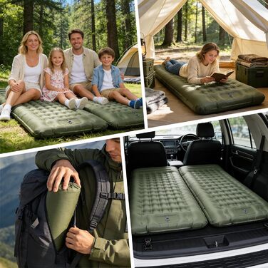 Каремат надувний Isomatte Camping 14 см, з вбудованим насосом та подушкою, водонепроникний, зелений