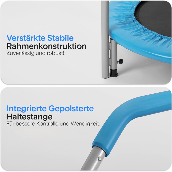 Трамплін SereneLife для дому, діаметр 102 см – складний ребаундер з регульованою висотою та пружинним ефектом, до 150 кг, для кардіотренувань та спорту, небесно-блакитний