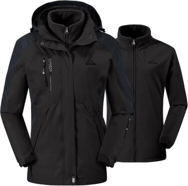 Жіноча куртка 3-в-1 для активного відпочинку: вітро- та водонепроникна з флісовою підкладкою, тепла зимова куртка з капюшоном (Чорний, XXL)