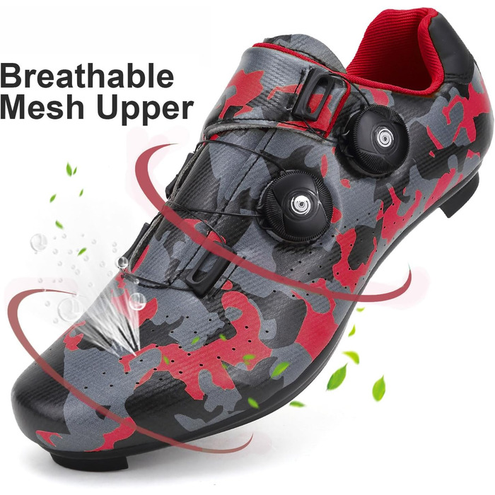 Чоловічі велотуфлі для MTB та шосейної їзди, кросівки, дихаючі, для занять у приміщенні та на вулиці, сумісні з SPD/SPD-SL, 42 EU, камуфляжний малюнок, червоний колір