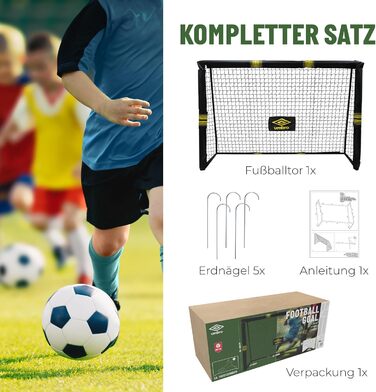 Футбольні ворота Umbro 180x120x60 см металеві для саду, дітей і дорослих, чорні/жовті, для тренувань, для вулиці та приміщення