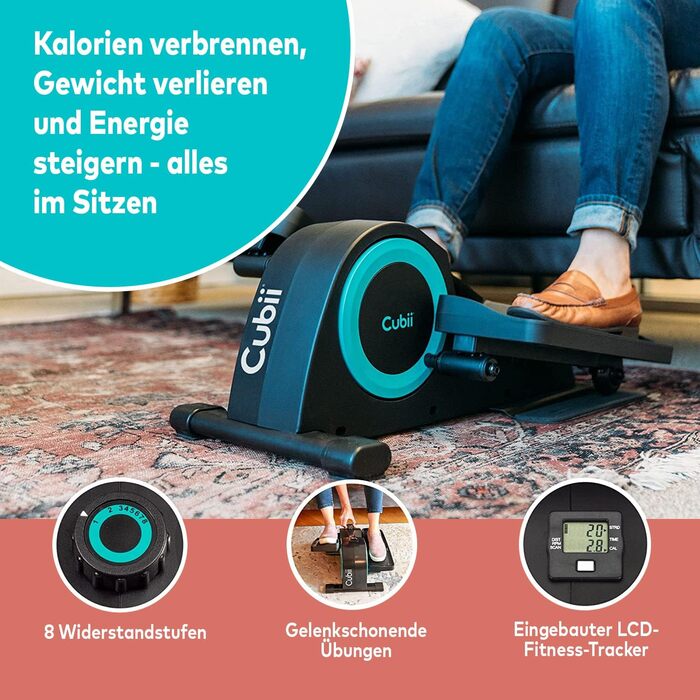 Cubii JR1 - Міні еліптичний тренажер для дому та офісу, тихий педальний тренажер під стіл, компактний та дбайливий до суглобів, фітнес-обладнання для літніх людей, велотренажер для активності сидячи