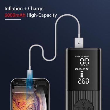 Портативний електричний компресор 8000mAh, 180PSI з манометром, цифровим LED-дисплеєм, USB-зарядкою, LED-ліхтарем для авто, мотоцикла, велосипеда, м'ячів і плавзасобів