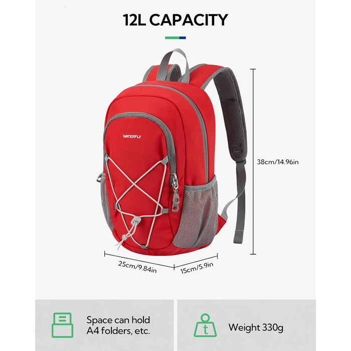 WATERFLY Легкий туристичний рюкзак 12 л для походів, подорожей, спорту, велосипеду, знімна грудна застібка, унісекс