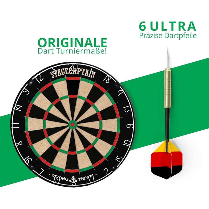 Stagecaptain DBS-1715 Bullseye Pro – професійна дартс-мішень із сизалю з дротами, 6 дротиками та 4 наборами оперень