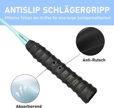 Набір для бадмінтона OGEENIER: 2 ракетки, 2 ручки, 2 волани, 1 ракетка з сумкою (зелений, 3 1/4 дюйма)