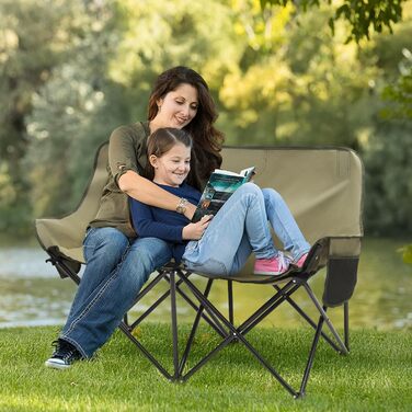 Складане кемпінгове софа для 2 осіб Sunula - портативний стілець з підлокітниками та сумкою, для пікніка, кемпінгу, саду, балкону, риболовлі (оливковий, 110 см)