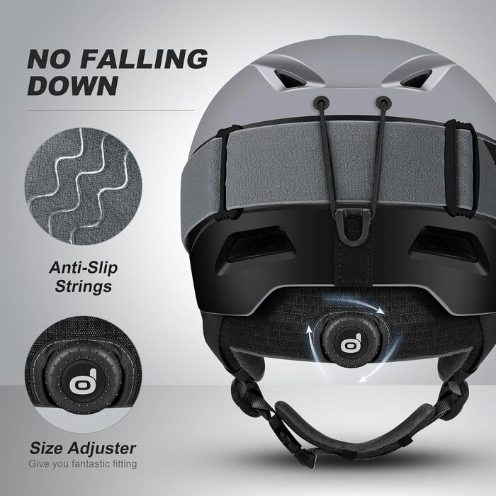 Шолом для лиж та сноуборду Odoland з маскою, сірий, розмір L (60-61 см)