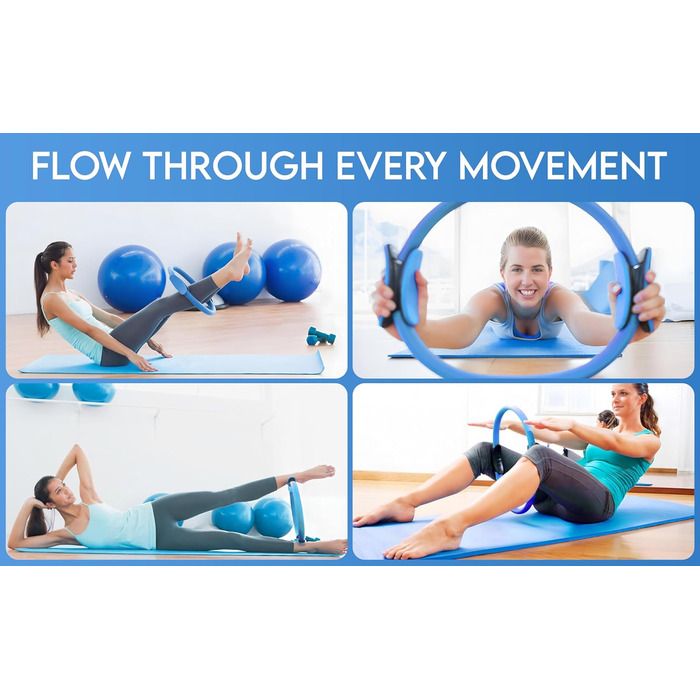 Пілатес-кільце Hyptonix з еластичними стрічками для силових тренувань, фітнесу та реабілітації, повний комплект з сумкою для зберігання (блакитне)