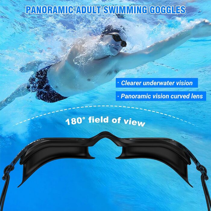 Окуляри для плавання Schwibrille HD, антизапітніючі, UV-захист, герметичні, зручні - для дорослих, басейн/відкрита вода, чорні