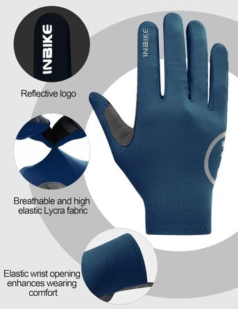 Велосипедні рукавички INBIKE для чоловіків та жінок, літні, дихаючі, MTB, довгі, з відбиваючими елементами, антиковзаючі, для їзди на велосипеді, шосе, спорту, синього кольору
