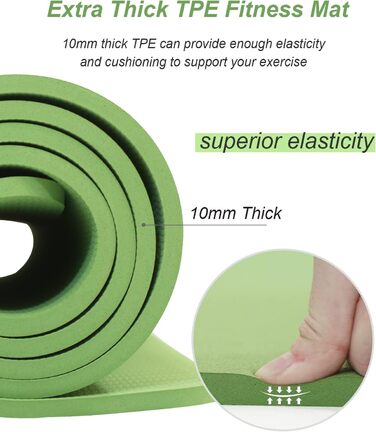 Йога-мат RYTMAT XL 195×90 см, TPE, 10 мм, нековзкий, спортивний килимок для фітнесу, пілатесу, тренувань, зелений