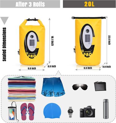 Водонепроникний рюкзак Qoolife з Bluetooth-динаміком 20L (жовтий)