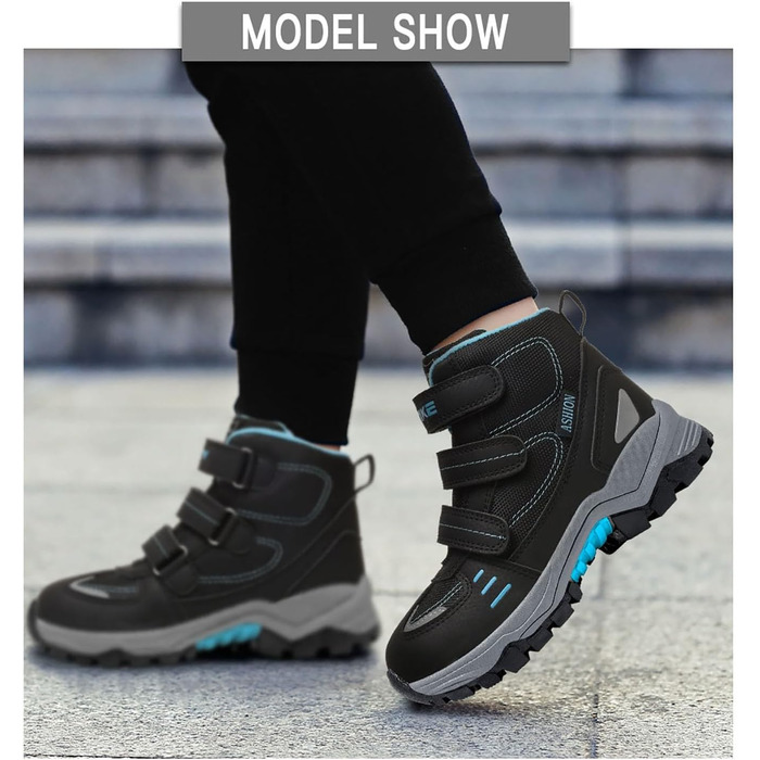 VITIKE Зимові черевики для дітей (хлопчики/дівчатка) - теплі, водонепроникні, для снігу та трекінгу, 33 EU, чорно-синій