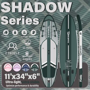 SUP дошка TIGERXBANG надувна, 335x86x15 см, для дорослих, колекція Shadow (Зелена)