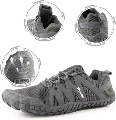 Жіночі кросівки для тренувань Weweya Minimalist Trail Running Barefoot з широким носком (41 EU, сірий, регульований язик)