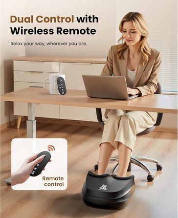 Електричний масажер для ніг Bob and Brad Lite з підігрівом, розминаючою та компресійною функцією, Shiatsu масажер для ніг, для зняття болю (до 45 розміру), з пультом керування