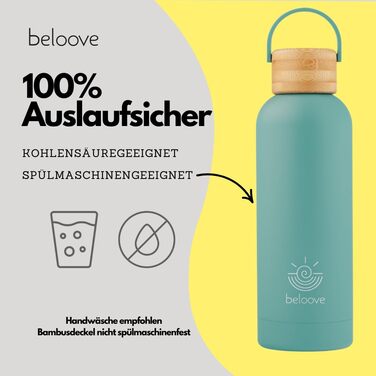 Термос-бутилка beloove з нержавіючої сталі, BPA-free, подвійні стінки, герметична, для газованої води, стійке до подряпин покриття, 500/750 мл
