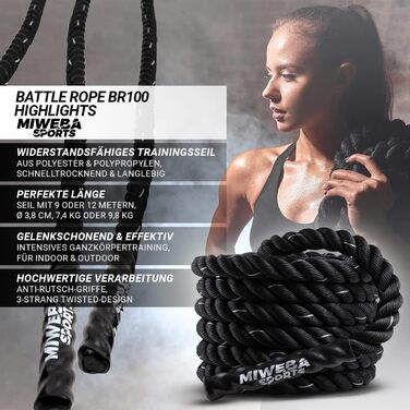 Тренувальний батл-роуп Miweba Sports BR100 12 м, Ø 40 мм для фітнесу, кросфіту, залу та вулиці