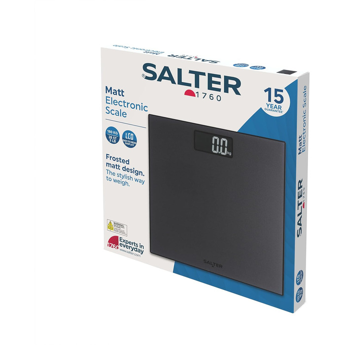 Електронна вага для ванної Salter Frosted Matt, 180 кг, LCD дисплей, точне вимірювання, батарейка в комплекті