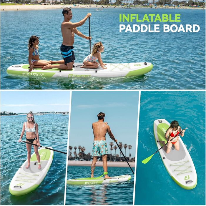 FBSPORT SUP дошка Stand Up Paddle 335 см для дорослих, надувна, з антиковзким покриттям, комплект з веслом, насосом та аксесуарами для йоги, подорожей та серфінгу (Фруктів зелений)
