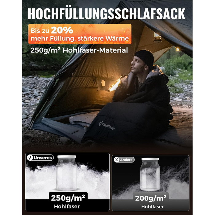 Сплячий мішок KingCamp для дорослих 3-в-1 з бавовняним флісовим підкладкою, зимовий, XXL, легкий, теплий, знімний ковдри, для туризму та відпочинку