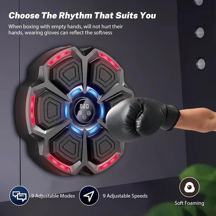 Музична боксерська машина Eznaobo з LED-підсвіткою та Bluetooth, 9 режимів, USB-зарядка, для дітей та дорослих