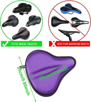 Покриття для велосипедного сидіння з гелевою подушкою, 27 x 25 см (фіолетовий)