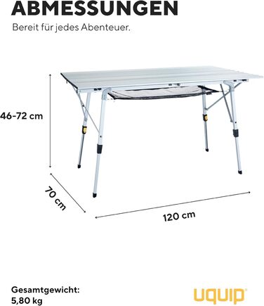 Складний стіл для кемпінгу Uquip Variety L Silver 70x51x120 см - алюмінієвий, портативний, для пікніка, саду, фестивалів
