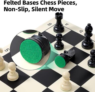 Набір шахів зі складною дошки з силікону, 50,8 см, фігури з вагою, висота короля 9,8 см, 2 додаткові королеви, складана дошка, портативний набір для подорожей та турнірів, з сумкою