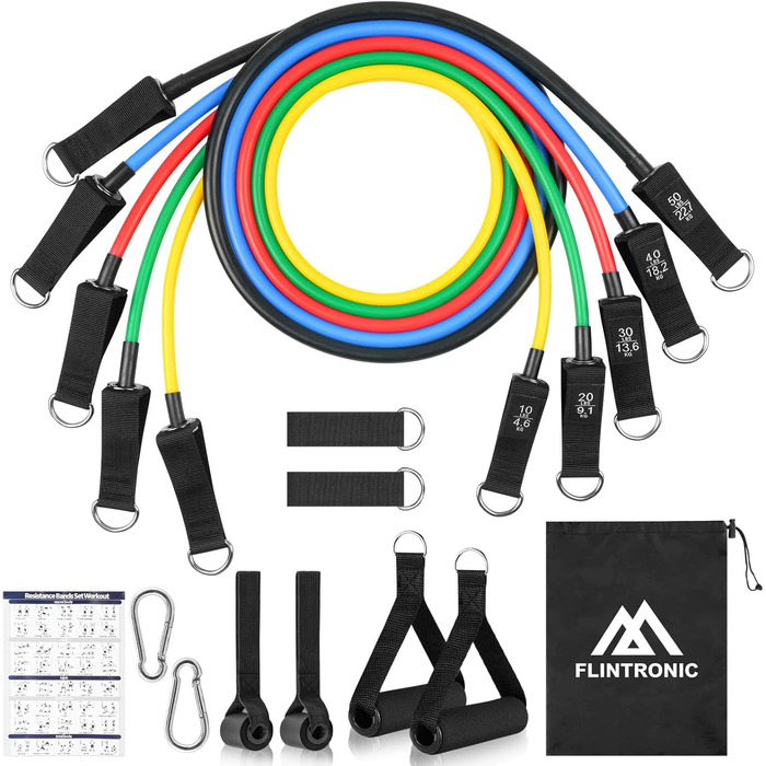 Набір еластичних стрічок Flintronic для фітнесу, силових тренувань та йоги (150 LBS, 12 шт.)