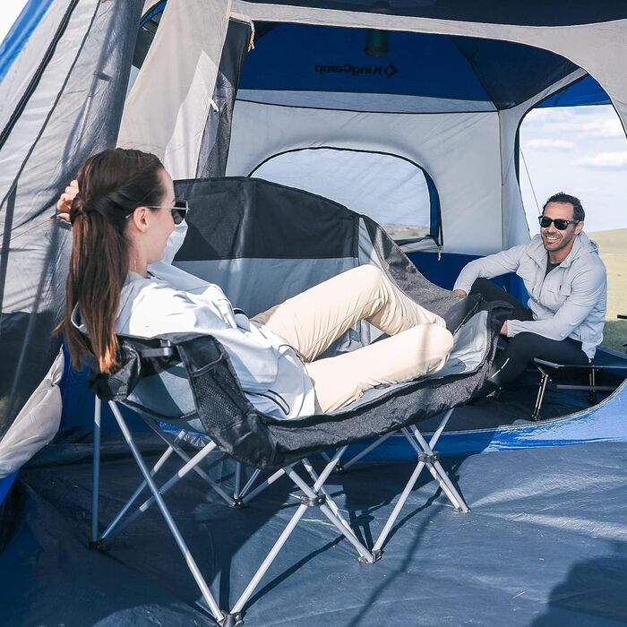 Двомісний розкладний крісло-диван для кемпінгу з підстаканниками, великий, чорно-білий