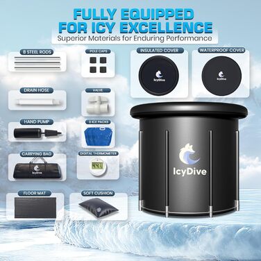 Електрична ванна для криотерапії XL 105GL для дорослих з насосом, термометром та акумуляторами льоду, з надувним кришкою та зливом, для дому
