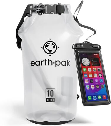Earth Pak Packsack Rolltop 10L: Водонепроникний рюкзак з водонепроникним чохлом для телефону - для каякінгу, піших прогулянок, кемпінгу, риболовлі, сплавів