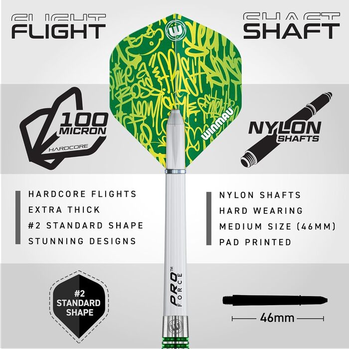 Професійний набір дротиків WINMAU Advance 500, вольфрамові, Softip, 22 г, зелений, з оперенням та штифтами