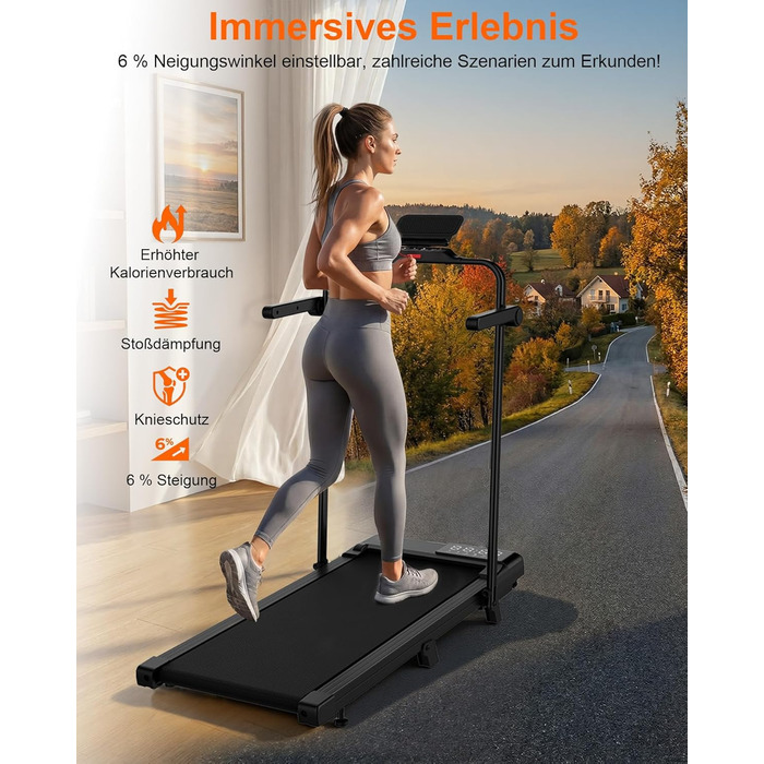 Складана бігова доріжка MJWW Raceable Walking Pad з нахилом 6-9%, 3.0 HP, керування через додаток, AI-тренування, LED-дисплей, для дому та офісу (Чорна, 95 см)