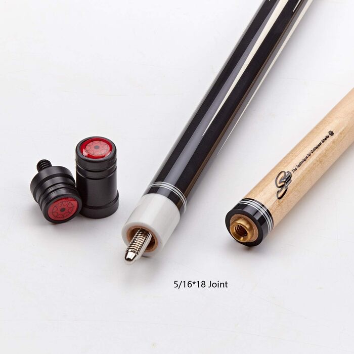 Професійний біліардний кий Collapsar CXT 58 дюймів з м'яким чохлом, чорний з кремовими точками та бірюзовим, wrapless ручка, 21 ounce