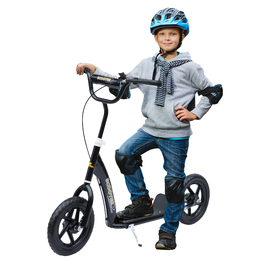 Дитячий самокат HOMCOM Kickscooter 12 дюймів із заднім гальмом, регульований по висоті самокат чорного кольору, міцна сталь та EVA, ідеально підходить для дітей