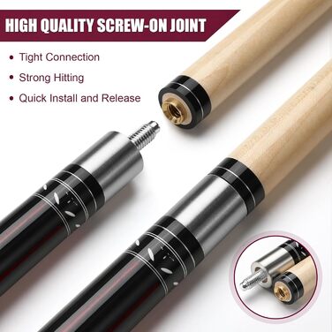 Більярдний кий ASMPCUE 58'' з чохлом з PU шкіри, канадський клен, 13 мм наконечники, для професійних гравців