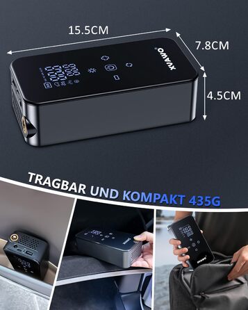 Електричний міні-компресор для накачування шин: насос для велосипеда, авто, мотоцикла, електровелосипеда та м'ячів з цифровим дисплеєм та акумулятором