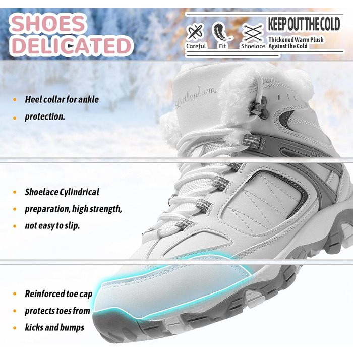 Зимові черевики ASHION для жінок: утеплені, водонепроникні, для ходьби та відпочинку на природі, розміри 36-42 (40 EU, сірий/білий)