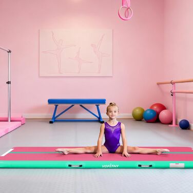 Гімнастичний надувний мат VOFiTNY товщиною 10/20 см для дому, парку, води. Розміри: 3/4/5/6 м. Рожевий/зелений колір.