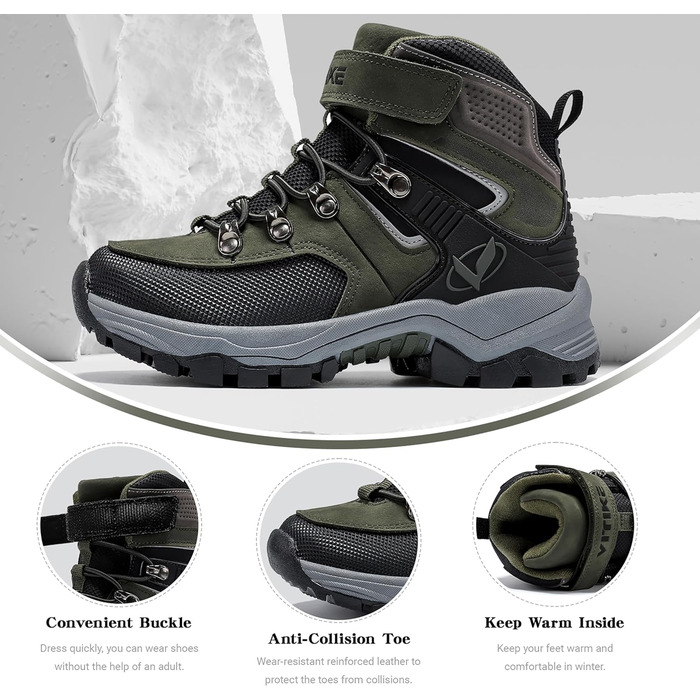 Зимові черевики для хлопчиків ASHION: снігоступи, черевики середньої висоти, утеплені, для піших прогулянок та трекінгу, бавовняні (35 EU, D Grün)