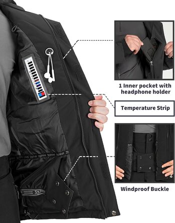 Чоловіча лижна куртка 33000ft: водонепроникна, вітрозахисна, тепла, функціональна, для сноуборду та лиж, чорного кольору