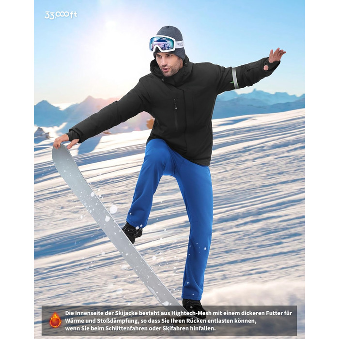 Чоловіча лижна куртка 33000ft: водонепроникна, вітрозахисна, тепла, функціональна, для сноуборду та лиж, чорного кольору