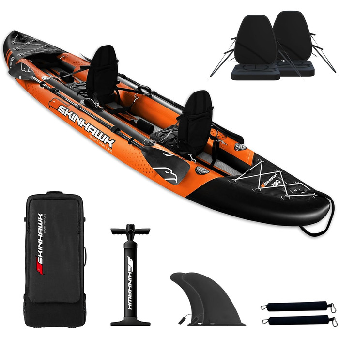 Надувний каяк SKINHAWK Exclusiv Orange 380 см для 2 осіб, комплект, човен-каное