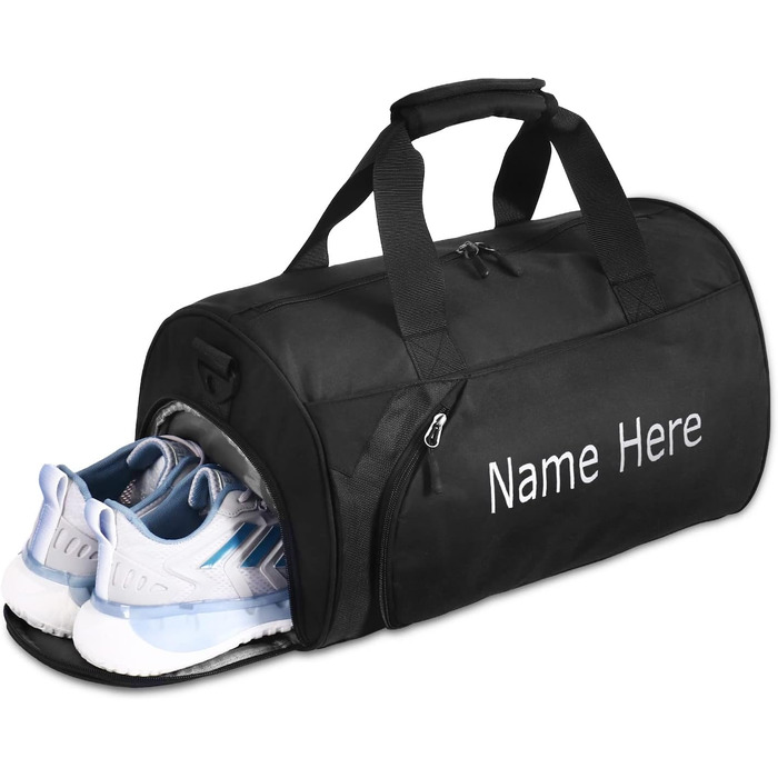 Персоналізована вишита спортивна сумка для подорожей з відділенням для взуття та вологих речей, чорна