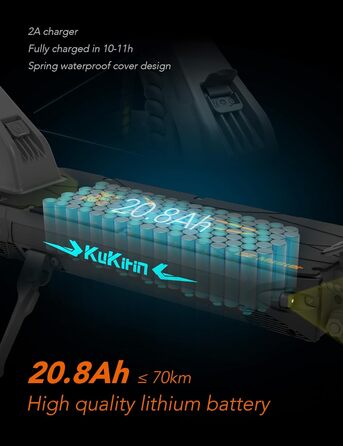 Електросамокат KUKIRIN G2 Master для дорослих, 52V 20,8Ah, запас ходу 70 км, 20 км/год, 500W, гідравлічна підвіска, 10'' всюдихідні шини