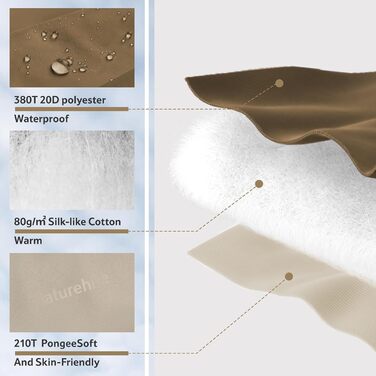 Спальний мішок Naturehike Ultraleicht: ультралегкий, 680/760г, для 3 сезонів, 190x75/205x85 см, для походів, рюкзаків, кемпінгу, 15°C, темно-коричневий/світло-коричневий-XL